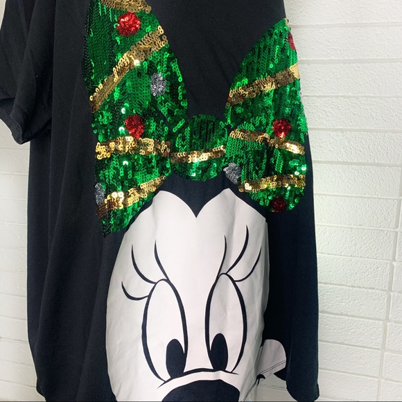 SOLD Disney Christmas Minnie Mouse Sequin Bow Tee - Picture 2 of 8